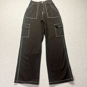 Black and White Wide Leg Pants with Contrast Stitching